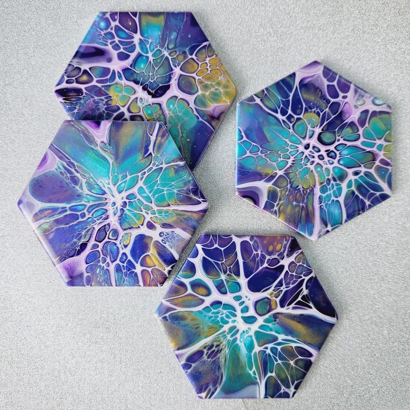 Vibrant Fluid Art Coaster 4-piece set