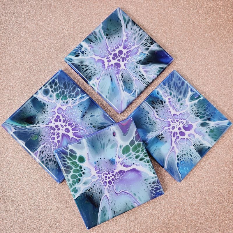 Electrifying Fluid Art Coaster 4 piece set