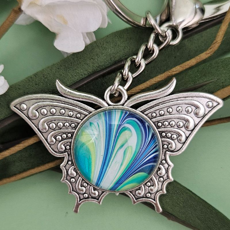 Keyring - Butterfly Blue Swirl