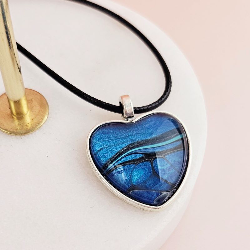 Shimmering Blue Heart Pendant Necklace