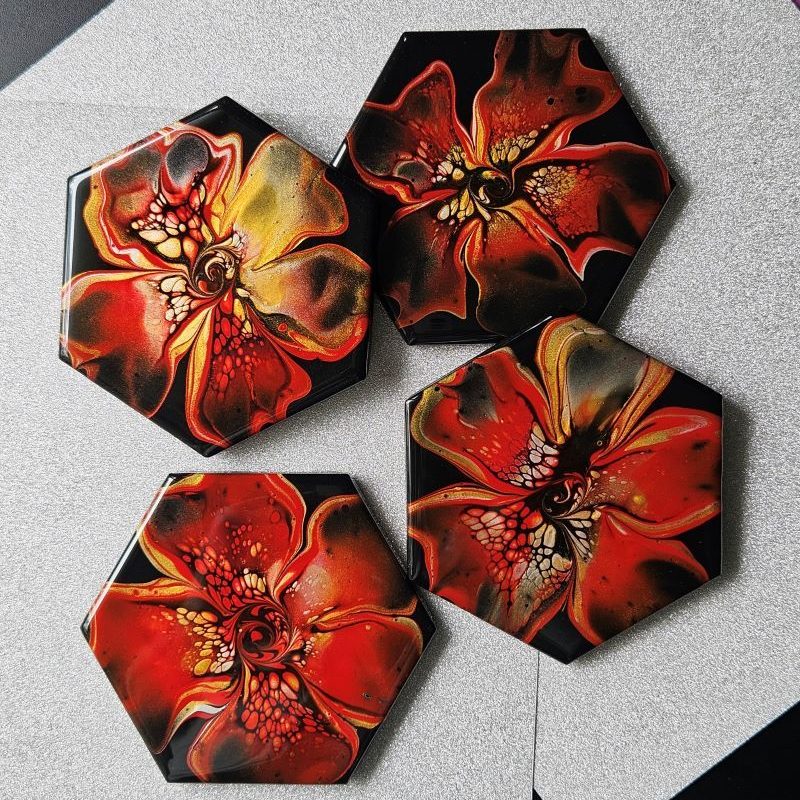 Vibrant Fluid Art Coaster 4-piece set