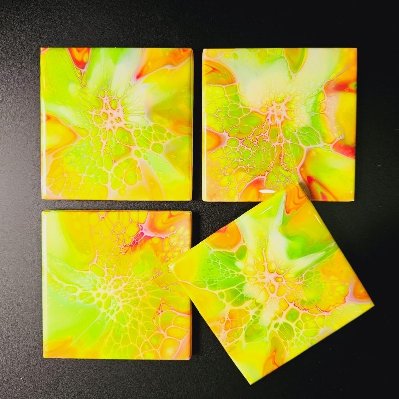 Candy Apple Fluid Art Coaster 4 piece set