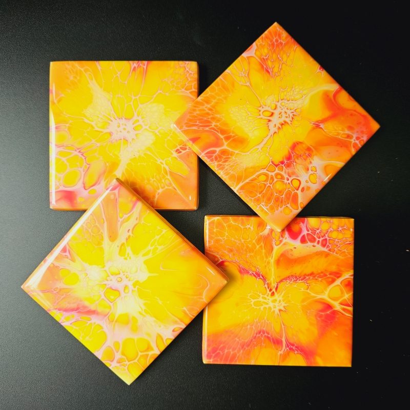 Sherbert Fluid Art Coaster 4 piece set
