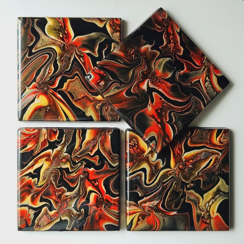 Stormy Blooms Fluid Art Coaster 4 piece set